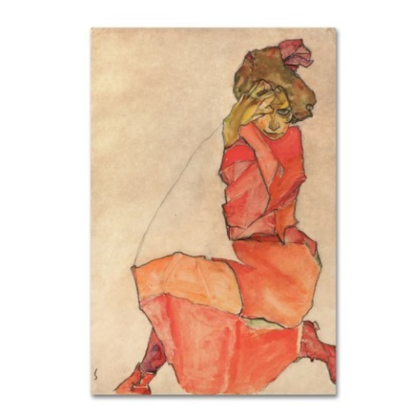 Trademark Fine Art Egon Schiele 'Kneeling Woman In Orangered Dress' Canvas Art, 16x24 AA00487-C1624GG